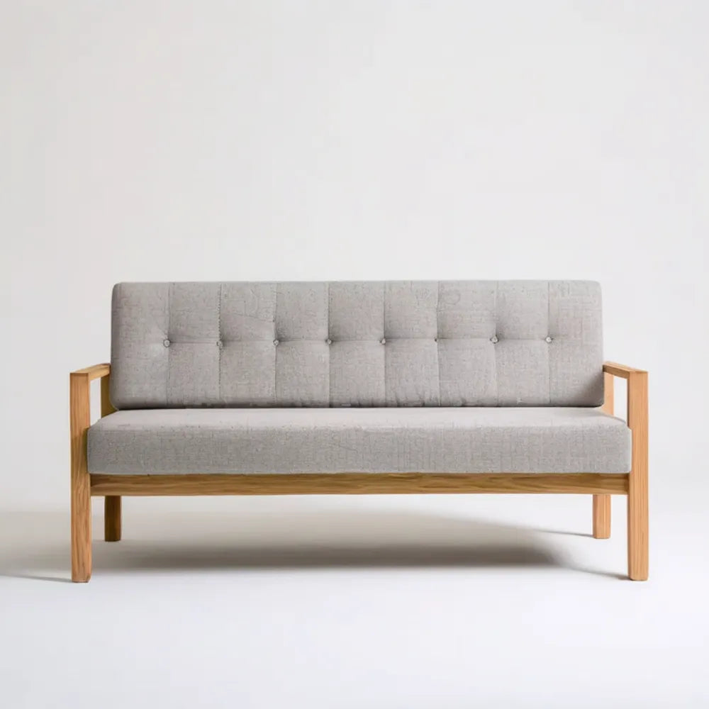 Dwuosobowa sofa jasnoszara z ramą z drewna kauczukowego 140 x 76 x 82 cm