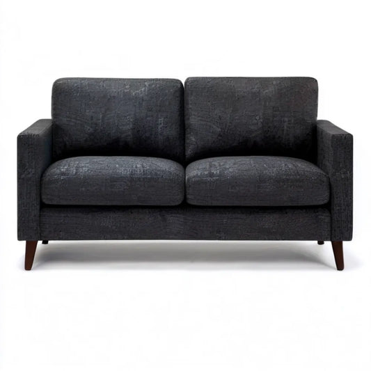 Sofa dwuosobowa tapicerowana grafitowa z ciemnobrązowymi nogami, 140 x 78 x 82 cm