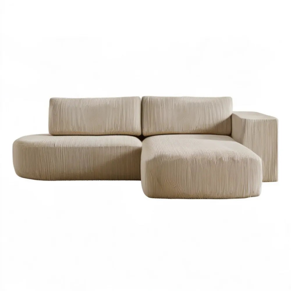 Beżowa sofa modułowa w kształcie L z prawostronnym szezlongiem, 220 x 150 x 75 cm