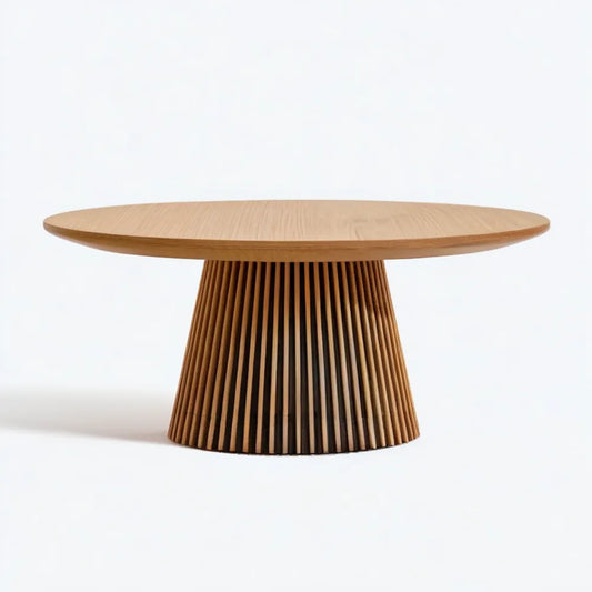 Okrągły stolik kawowy z MDF i litego drewna dębowego, naturalny dąb, Ø 90 × 45 cm