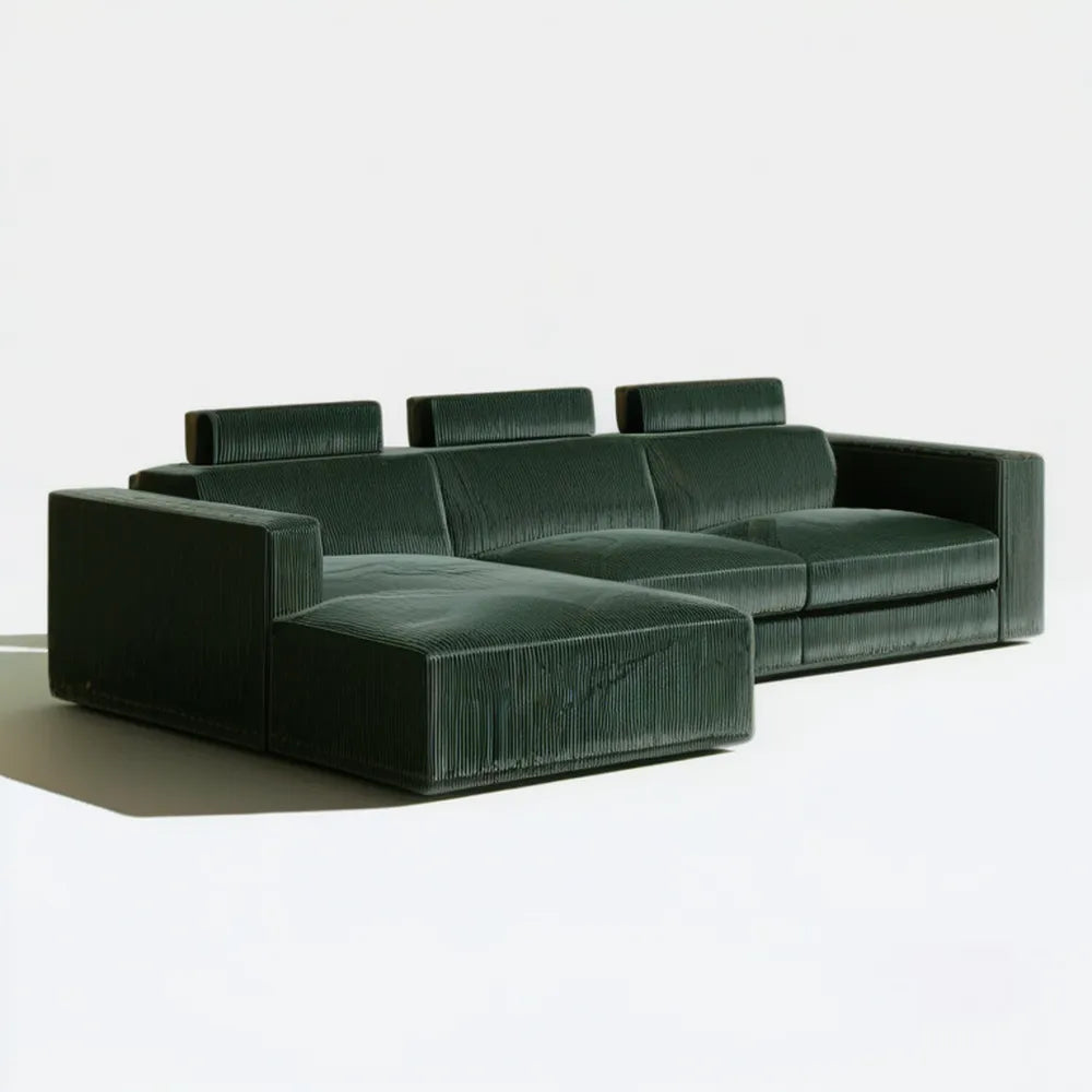 Lewostronna sofa narożna z szezlongiem, ciemnozielona, sztruksowa, 290 × 170 × 82 cm