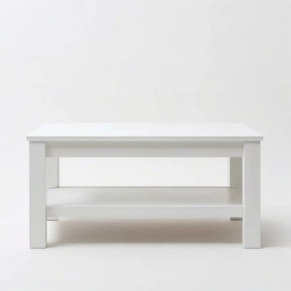 Biały stolik kawowy z MDF 90 x 50 x 45 cm z dolną półką