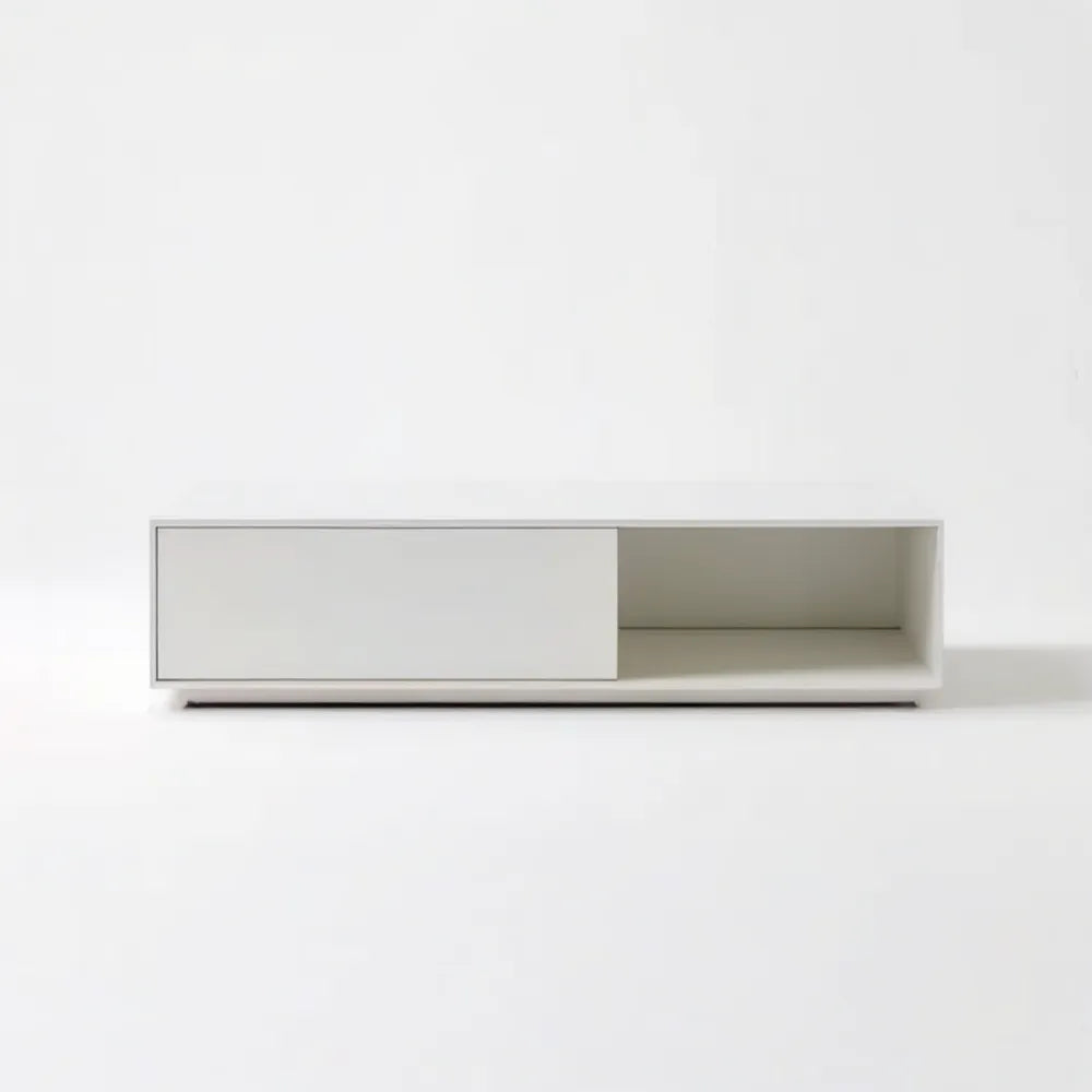 Biały stolik kawowy MDF z drzwiami przesuwnymi i wnęką 120 × 40 × 35 cm
