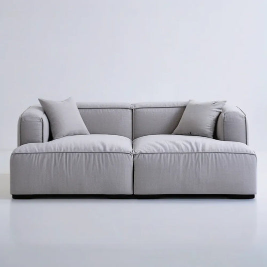Dwuosobowa sofa tapicerowana jasnoszara z czarną podstawą 180 x 95 x 78 cm