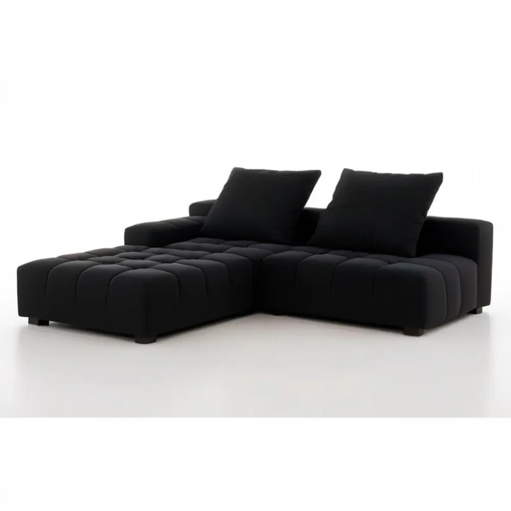 Czarna sofa narożna z lewym szezlongiem, tkanina poliestrowa, 280 x 170 x 85 cm