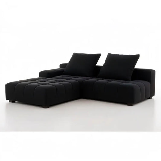 Czarna sofa narożna z lewym szezlongiem, tkanina poliestrowa, 280 x 170 x 85 cm