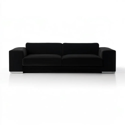 Trzyosobowa sofa z tkaniny poliestrowej, czarna/srebrna, 220 × 90 × 78 cm