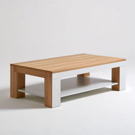 Stolik kawowy z półką MDF biały/dąb naturalny 120 x 60 x 45 cm